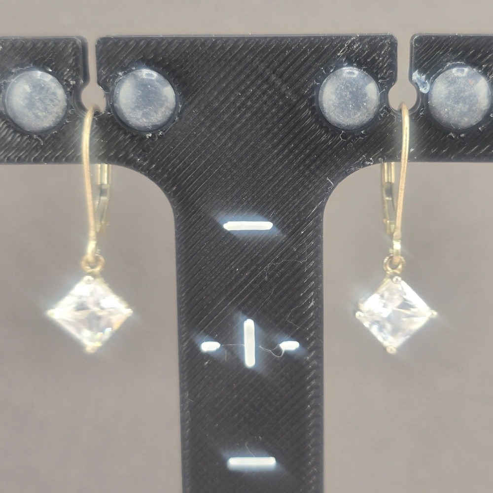 Vintage Estate Dangle Earrings Sterling Silver Square Clear Stone Leverback NV